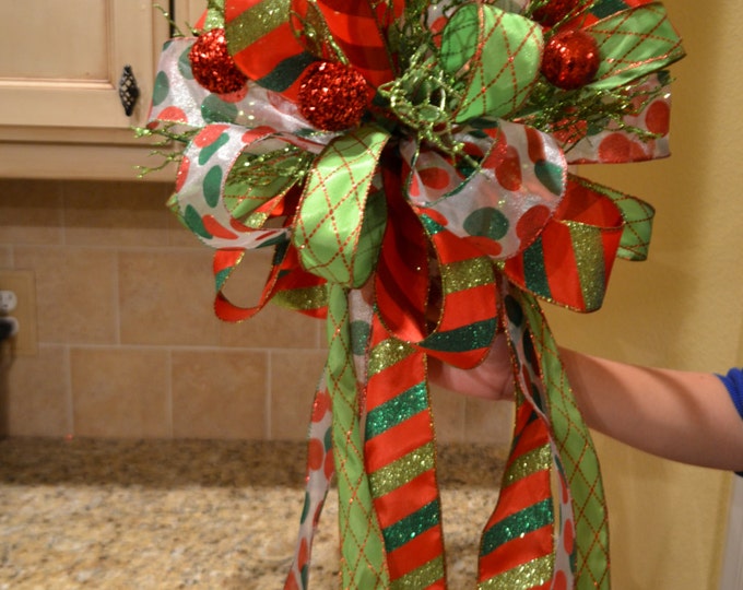 Red and Green Christmas Tree Topper Etsy