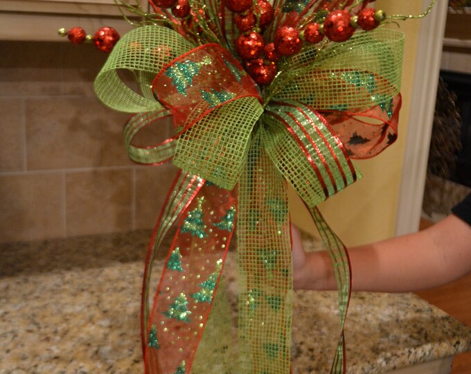 Lime Green and Red Ribbon Tree Topper Etsy