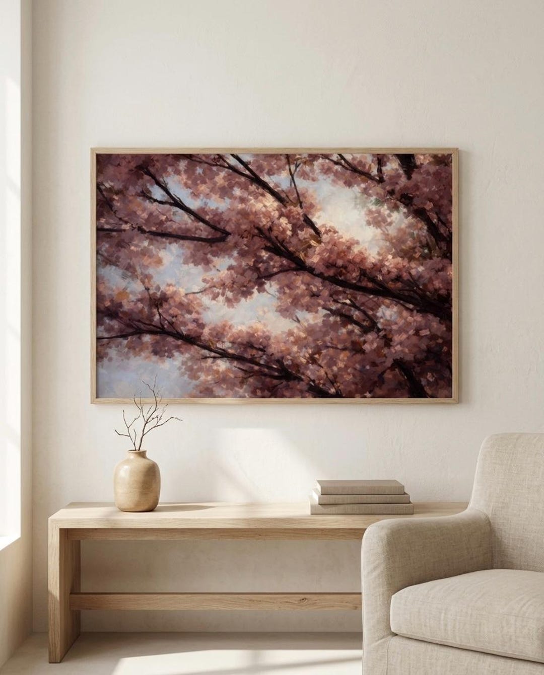 Cherry Blossom Wall Art Print | Pink Floral Canopy | Romantic Bedroom ...