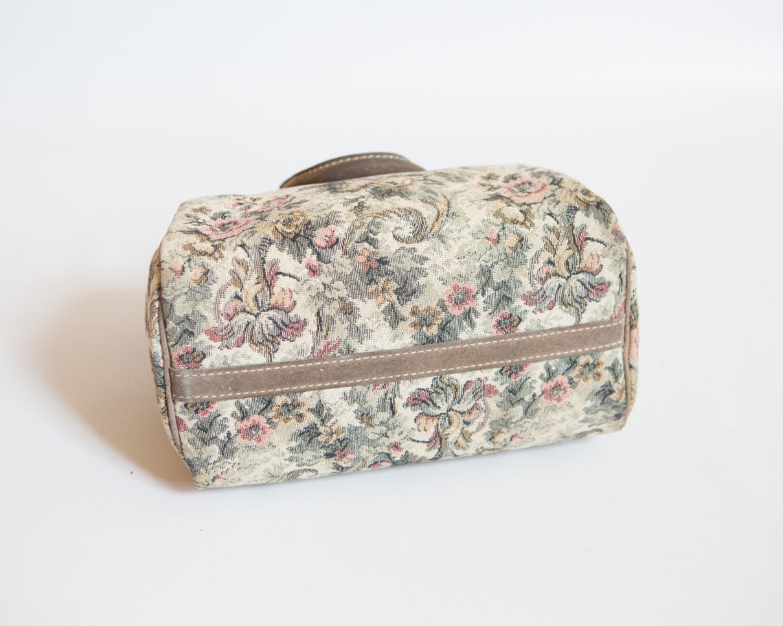 Vintage French Luggage Company Grey Rose Tapestry and Grey Etsy