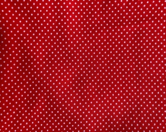 Vintage Red and White Flocked Swiss Dot Cotton Blend Fabric 1 yard