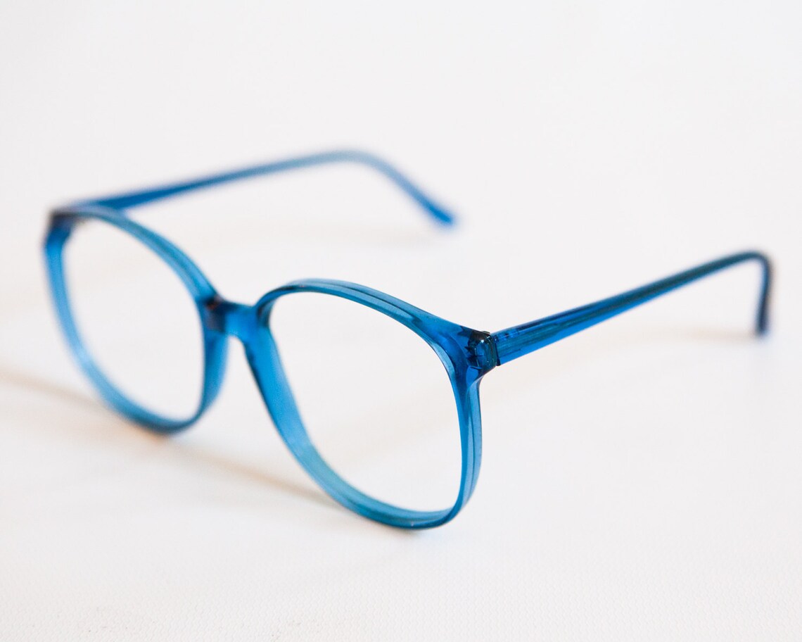 Vintage Bright Blue Transparent Plastic Oversized Round Etsy