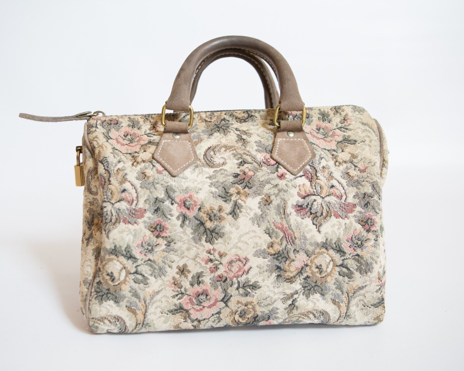 Vintage French Luggage Company Grey Rose Tapestry and Grey Etsy