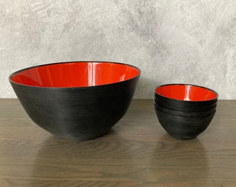 1960S Mid Century Husqvarna Made in Sweden Plastic bowls Red and black Set of 5