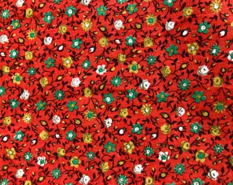 Vintage ditsy floral cotton fabric red yellow green white