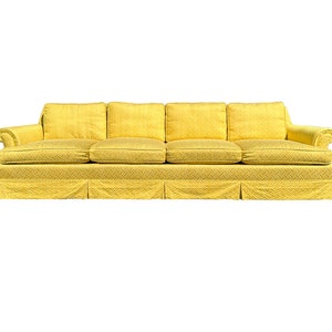 Regency Bright Yellow Fretwork Silk Upholstery Sofa Hollywood Regency Faux Bamboo image 1