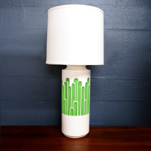 Mid Century Mod Large Green & White Table Lamp Sale Free Shippng