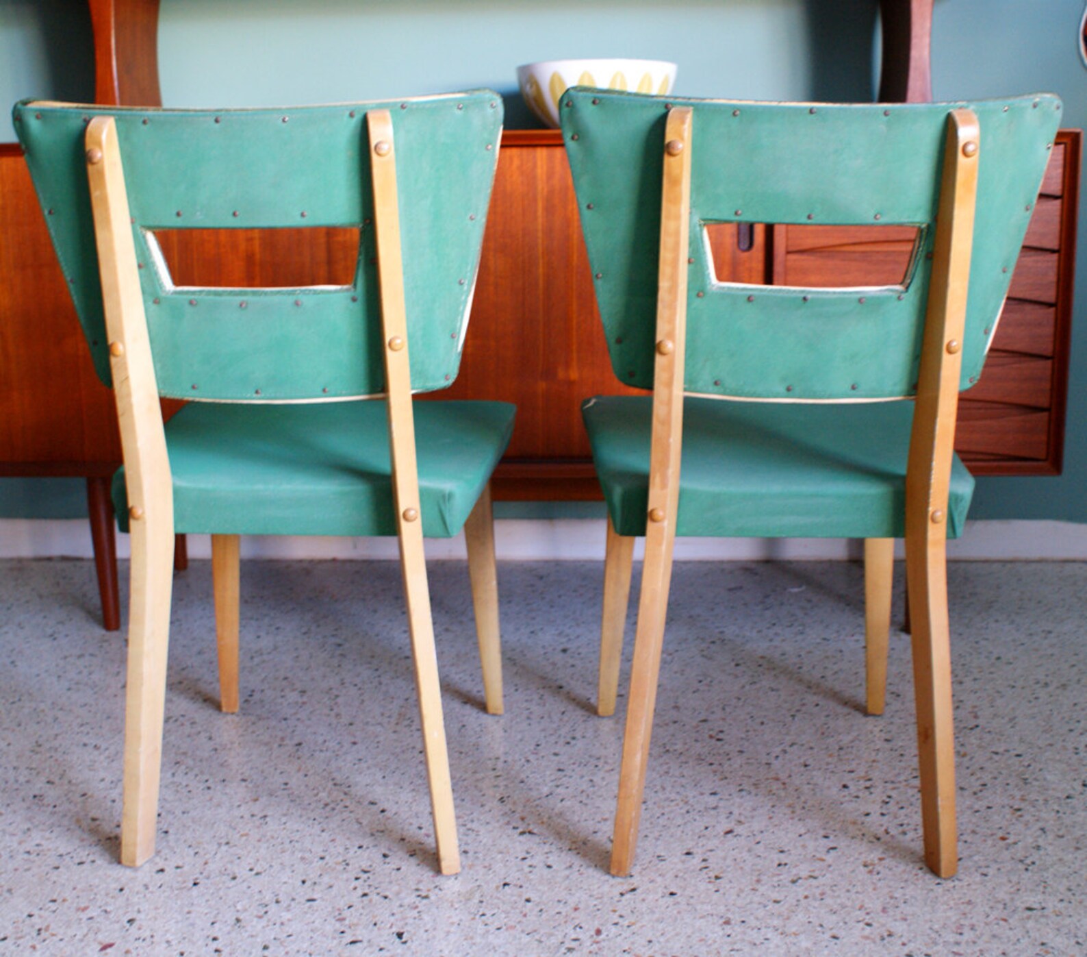 Vintage Pair of Heywood Wakefield 1940s Green Vinyl Dining Etsy