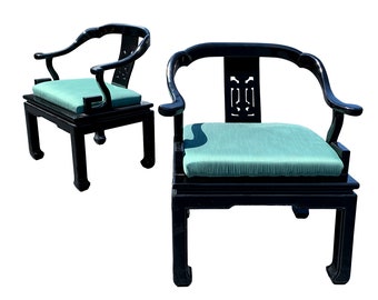 Vintage Pair of Greek Key Ming Lounge Chairs