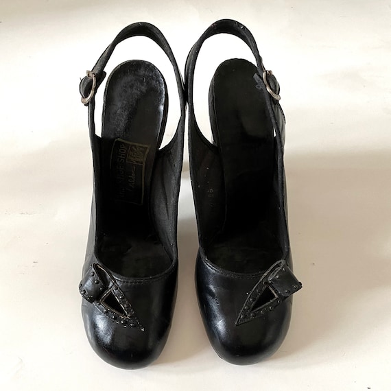 Vintage 1940-50s High Heel Shoes Round Toe Pin-up… - image 3