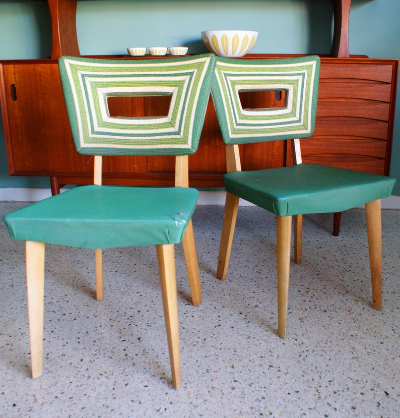 Vintage Pair of Heywood Wakefield 1940s Green Vinyl Dining Etsy