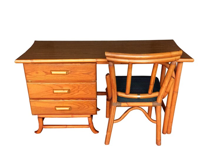 Vintage Rattan Desk and Chair Old Florida Palm Beach Tiki Etsy