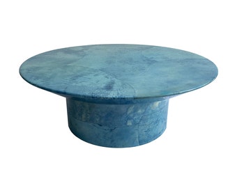 Rare Post Modern Blue Goatskin Coffee Table