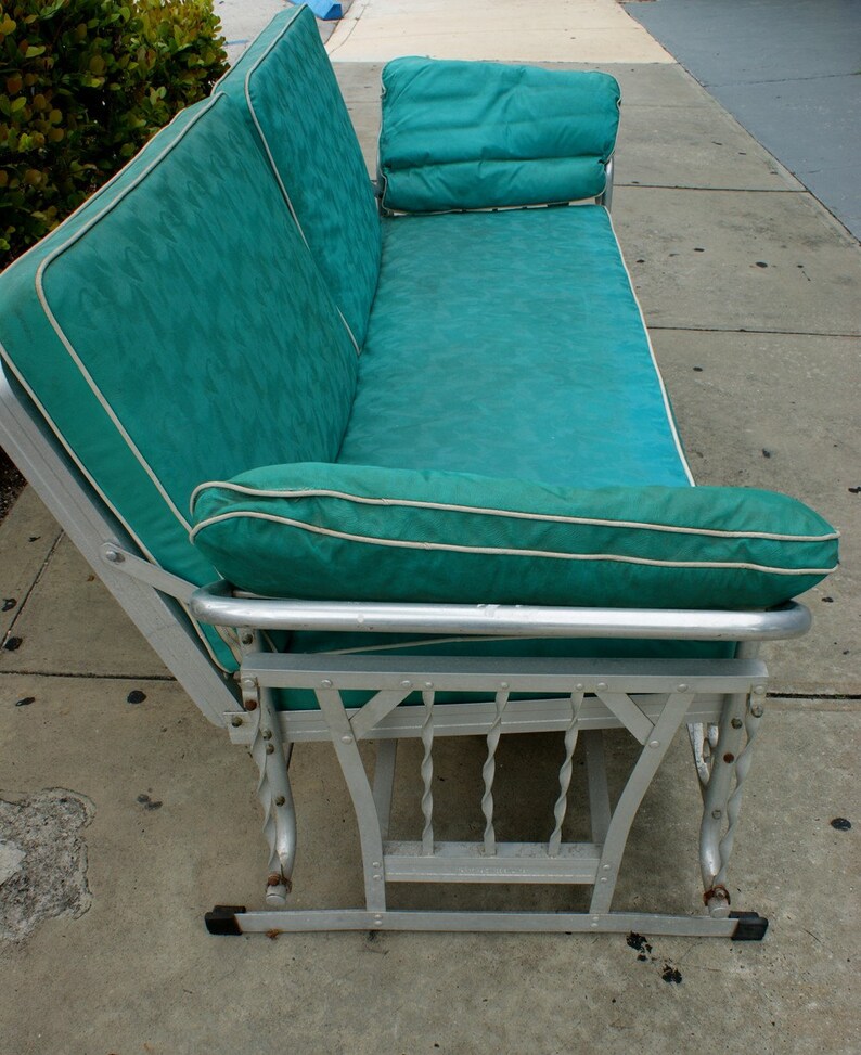 Vintage 1950s Aqua Vinyl Aluminum Patio Glider Sofa Etsy
