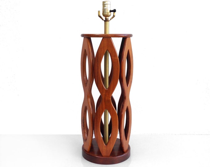 Mid Century Sculpted Wood Table Lamp Etsy
