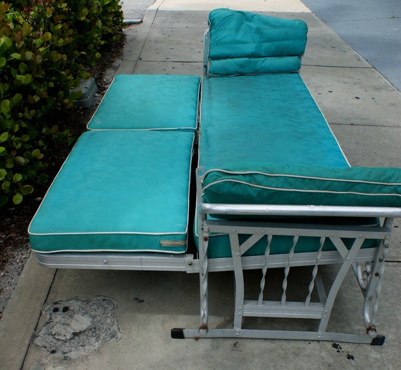 Vintage 1950s Aqua Vinyl Aluminum Patio Glider Sofa Etsy