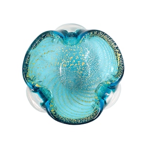 Seguso Murano Art Glass Candy Dish Blue with Gold Flecks Mid Century Modern image 1