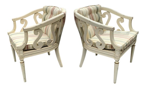 Vintage Pair Of Dorothy Draper Style Regency Arm Chairs Etsy
