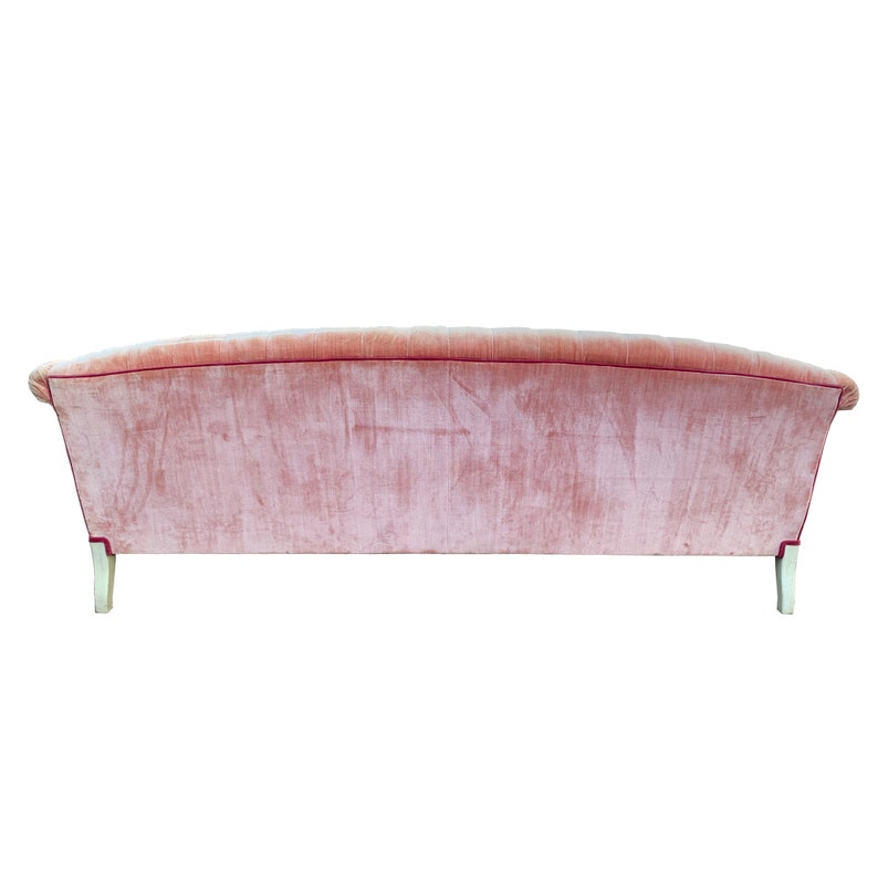 Vintage Pink Velvet Button Tufted Sofa French Provincial image 3