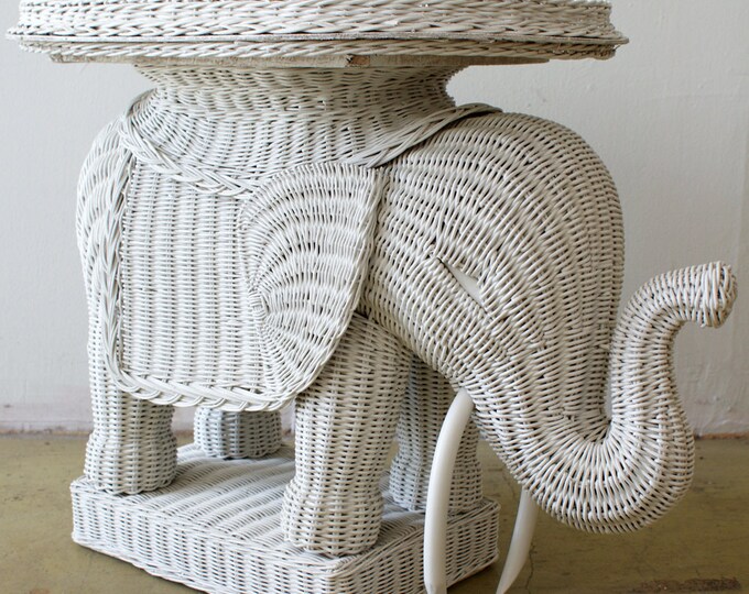 Vintage Wicker Elephant Tray Side Table Hollywood Regency Decorative Etsy