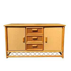 Vintage Rattan Credenza Mid Century Modern Cabinet Old Florida Palm Beach Tiki image 1