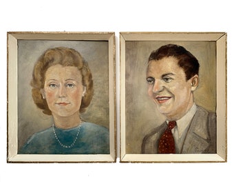 Vintage Couple Portrait Paintings Dated 1946 Germany