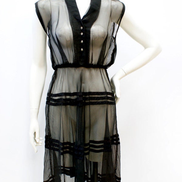 Holiday Sale Vintage 1940s-1950s Sheer Black Dress