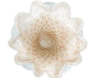 Seguso Murano Art Glass Candy Dish White with Copper Flecks Mid Century Modern