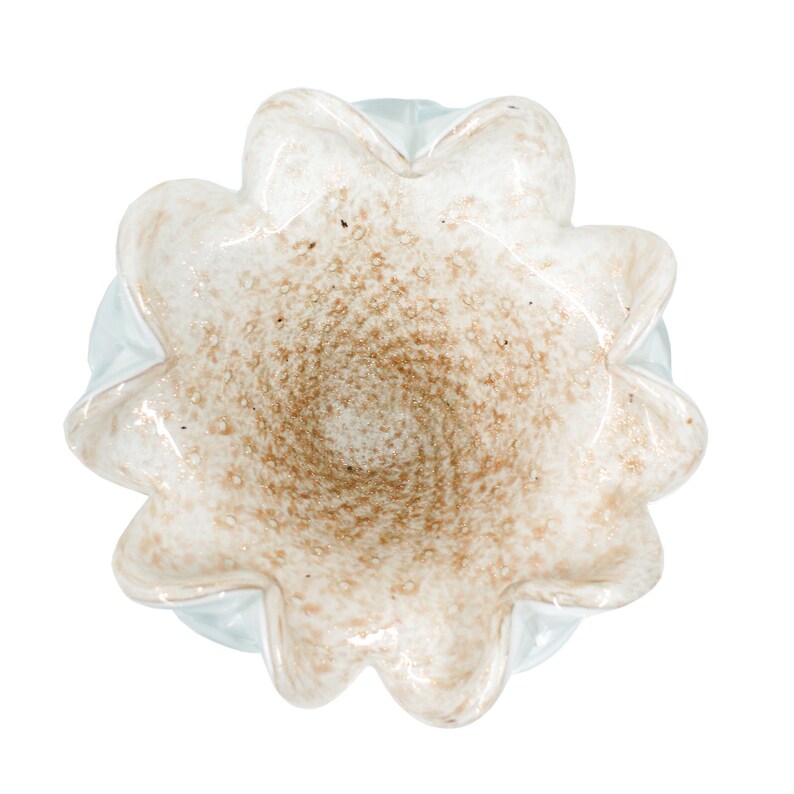 Seguso Murano Art Glass Candy Dish White with Copper Flecks Mid Century Modern image 1