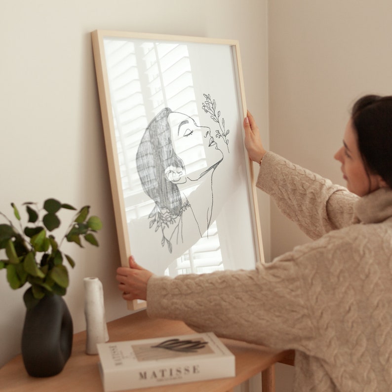 Minimalistic Feminist Art Print, Woman Single Line Poster, Black and