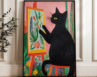 黒猫のポスター、アンリ・マティスの猫のプリント、黒猫のアート