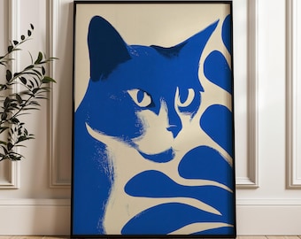 Blue Cat, Pop Art Wall Art Print, Minimalist Poster