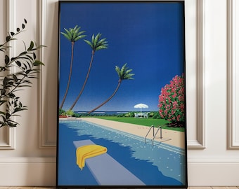 Tropical Poolside Scene, Hiroshi Nagai Wall Art Print, Japanese City Pop Poster