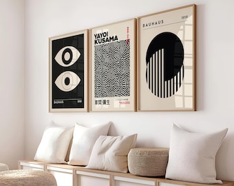 Set of 3 Prints, Poster Set, Gallery Wall Art Set, Yayoi Kusama