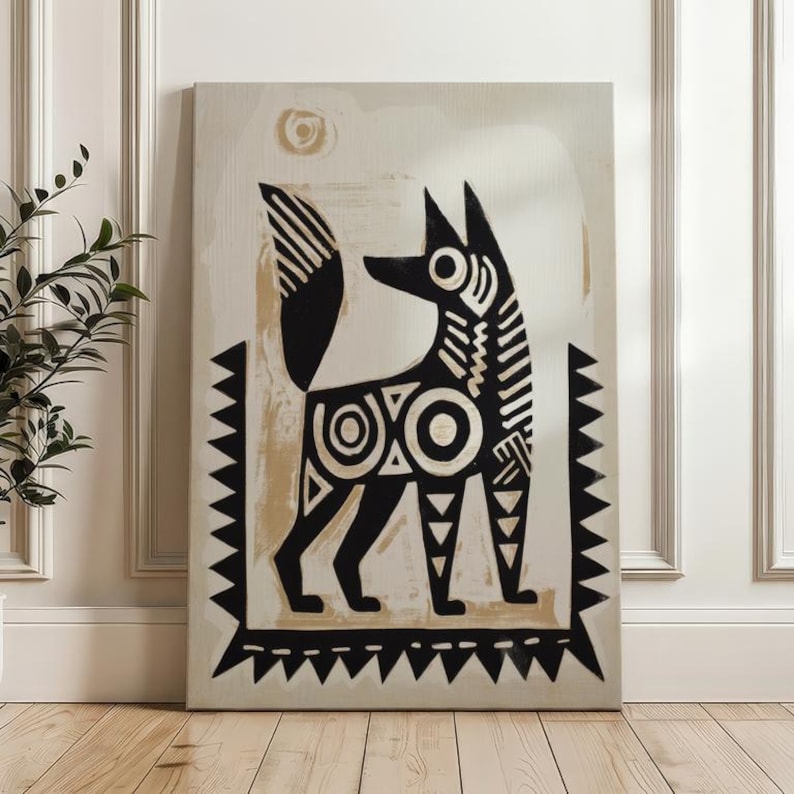Traditional Mexican Dog Poster - Traditional Folk Art Print on Matte Paper Canvas