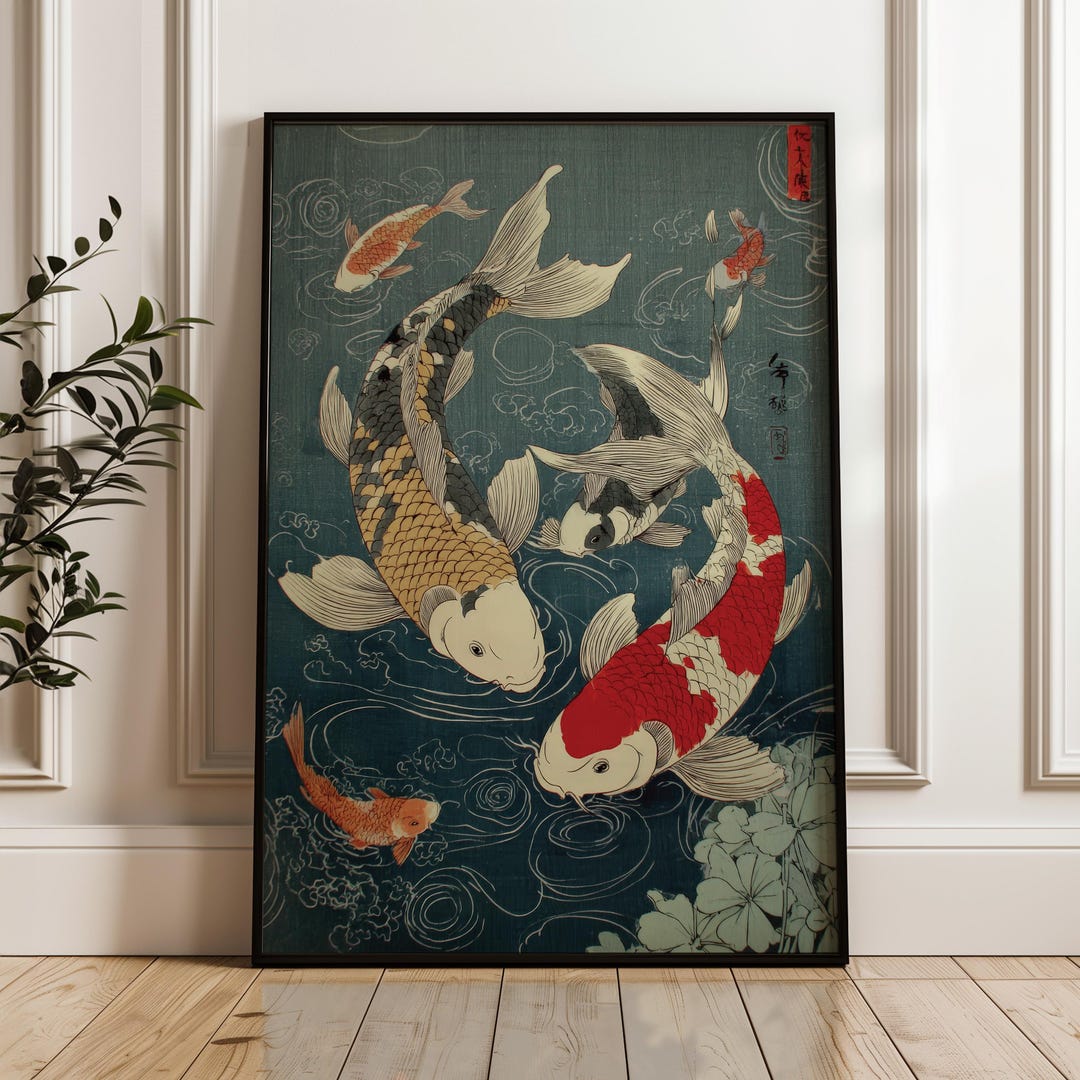 Japanese Koi Fish Poster, Vintage Japan Art Print, Oriental Wall Art ...