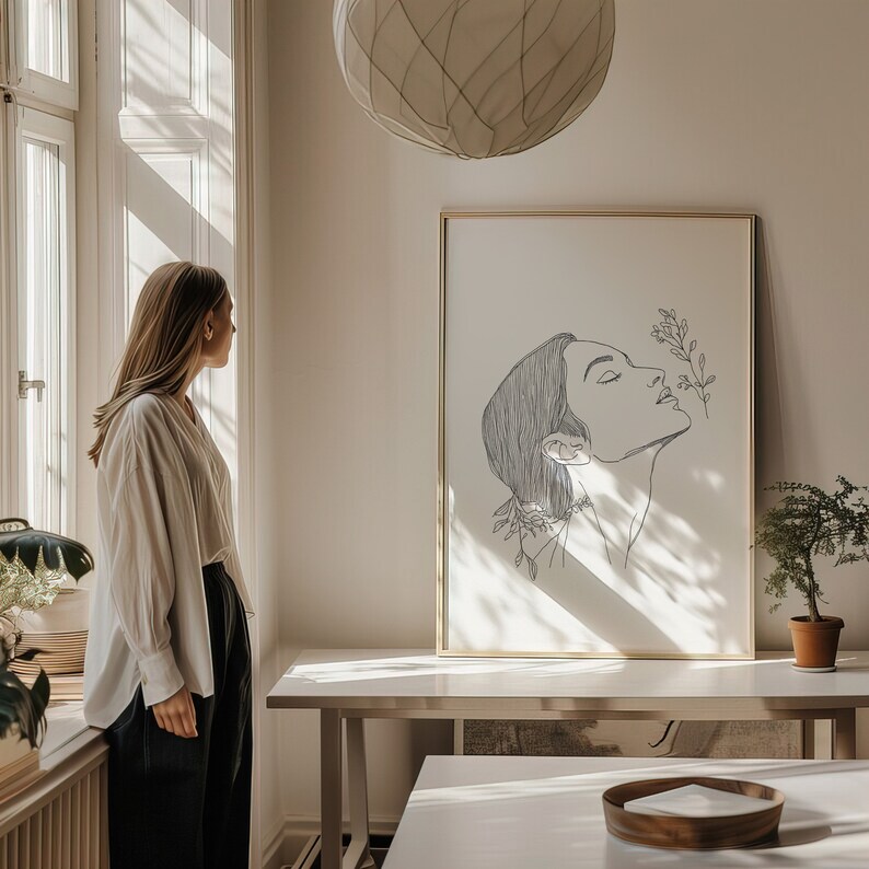 Minimalistic Feminist Art Print, Woman Single Line Poster, Black and