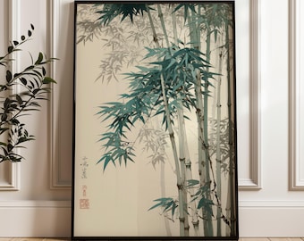 大型-オリジナル-墨絵-竹-白黒-日本画-水墨画-墨-侘び寂び-日本美術