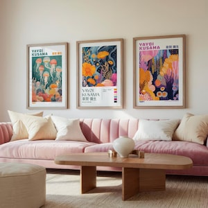 Set of 3 Prints, Yayoi Kusama Art Print Set, Poster Set, Gallery Wall Art Set, 3 Poster Bundle, Japanese Art Print Bundle, Woodblock Print