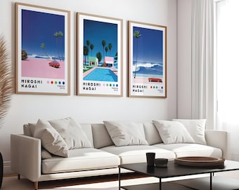 Set of 3 Prints, Poster Set, Gallery Wall Art Set,Hiroshi Nagai Art Print Set, 3 Poster Bundle, Japanese Art Print Bundle, Vaporwave Art