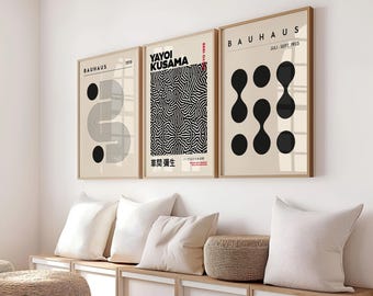 【額装済・A1】Japandi-03　KONTUR / Bauhaus アート Set of 3 Prints, Poster Set, Gallery Wall Art Set, Yayoi Kusama