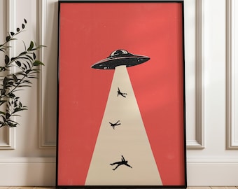 Alien Abduction Poster, UFO Poster, Retro Futurism, Whimsical Artful Poster,  Spaceship Poster, Ufo Print, Y2k Poster Decor