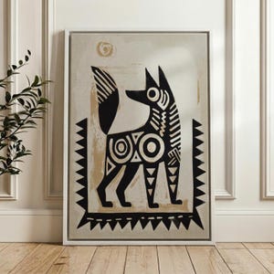 Traditional Mexican Dog Poster - Traditional Folk Art Print on Matte Paper Floating Frame Canvas - White