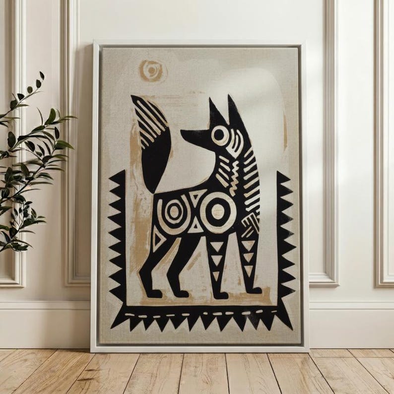 Traditional Mexican Dog Poster - Traditional Folk Art Print on Matte Paper Floating Frame Canvas - White