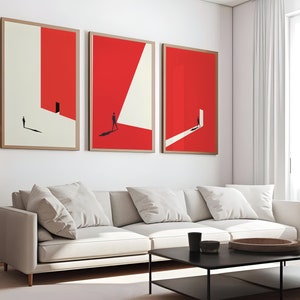 Set of 3 Prints, Poster Set, Gallery Wall Art Set, Geometric Art Print Set, Bauhaus 3 Poster Bundle, Modern Art Print Bundle, Red Poster Set