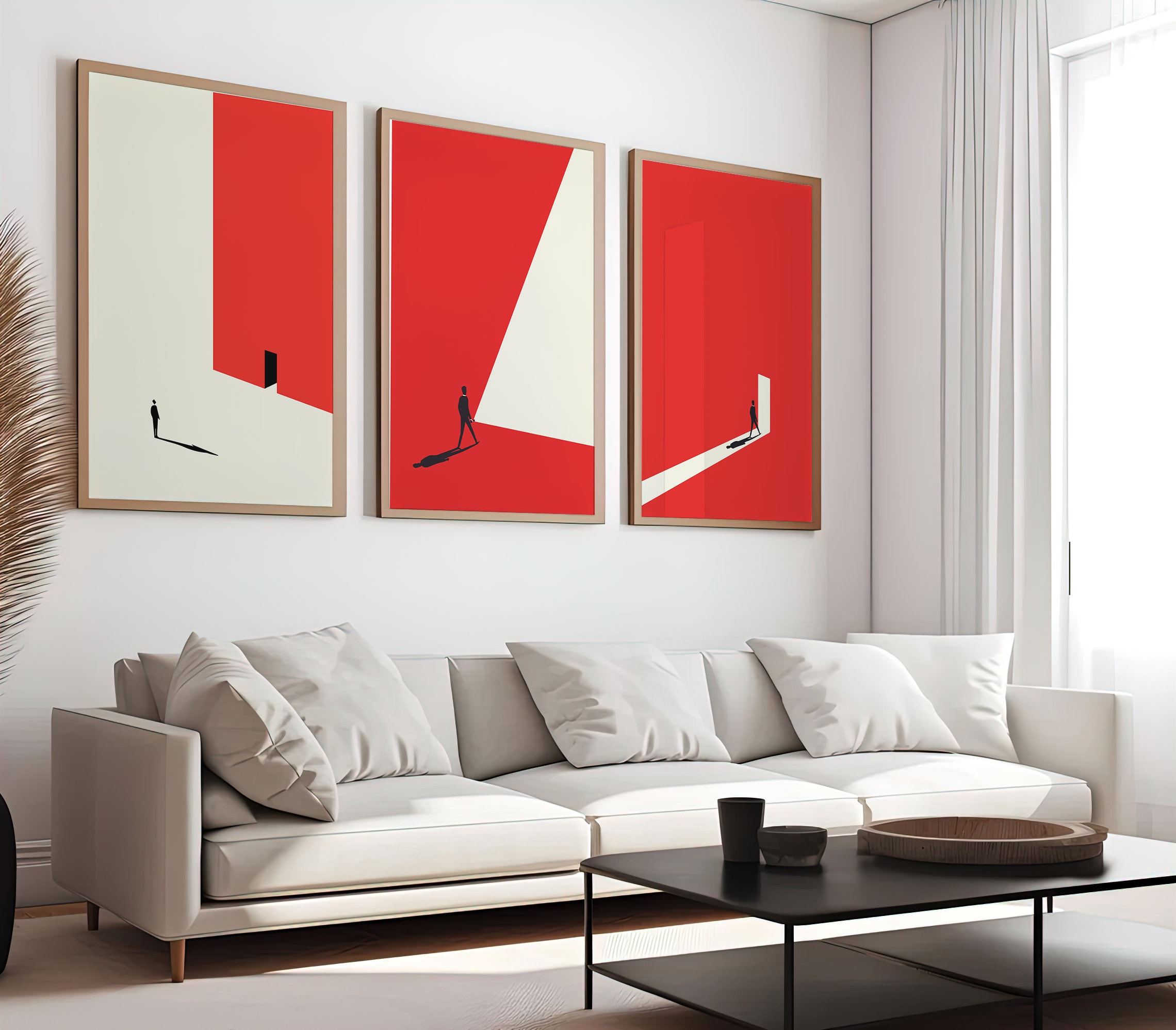 Set of 3 Prints, Poster Set, Gallery Wall Art Set, Geometric Art Print Set, Bauhaus 3 Poster Bundle, Modern Art Print Bundle, Red Poster Set