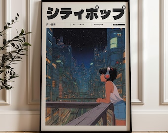 Arte manifiesto de estilo vintage, impresión estética de vaporwave de los 90, decoración de habitaciones indie, decoración de pared de anime retro, póster japonés retro Y2K