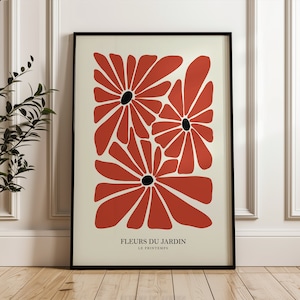 Cartel de la exposición de estilo floral de Henri Matisse, impresión de arte de pared de la famosa galería, impresión de arte boho beige gris, decoración de la pared, arte de la sala de estar del dormitorio