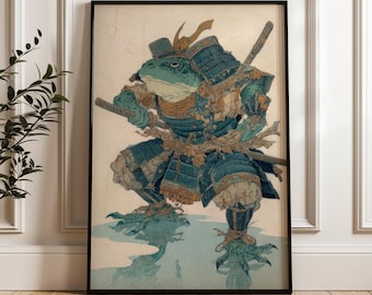 Rana samurái, impresión de arte mural tradicional japonés, póster de estilo ukiyo-e