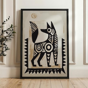 Traditional Mexican Dog Poster - Traditional Folk Art Print on Matte Paper Floating Frame Canvas - Black